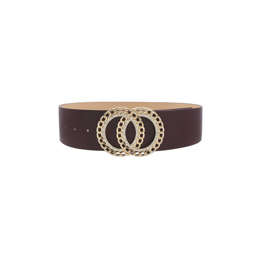 Double Circle Chain And Rhinestone Trim Design Belt-COGNAC